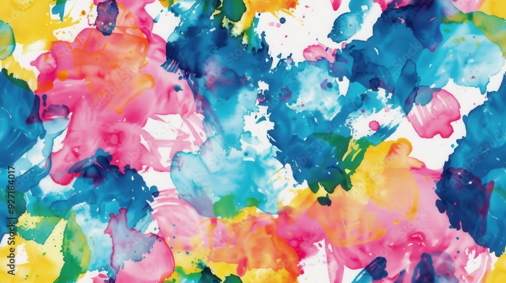 Poster an abstract watercolor painting features a dynamic arrangement of colorful blots and splatters again