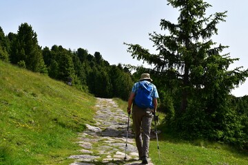 Obraz premium Mann wandert auf dem Raschötz in Südtirol 