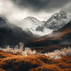 Fototapeta premium Frosty landscape in mountainous valley
