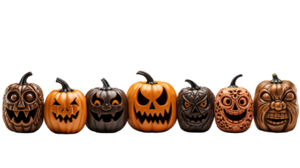 Halloween pumpkins isolated on transparent background.