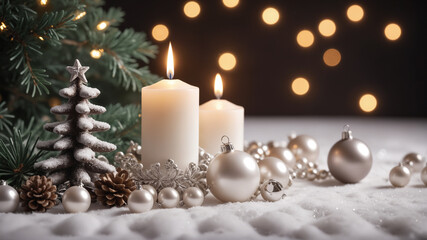 christmas decoration candle flame bokeh lights background