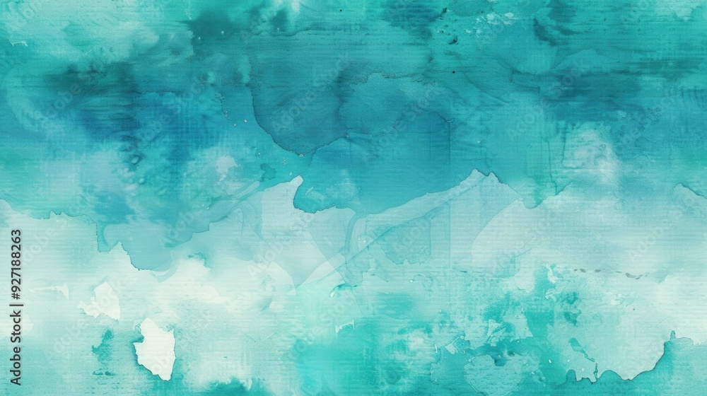 Poster An abstract watercolor painting with a gradient of teal and white. The watercolors are blended together in a way that creates a sense of depth and movement.