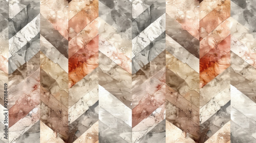 Poster a repeating pattern of geometric shapes in warm tones, with a marbled texture. the pattern is made u
