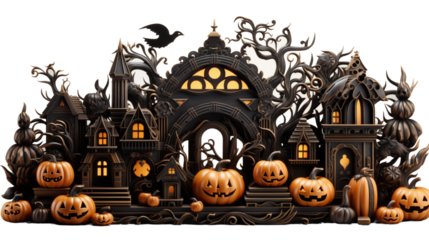 Halloween Wooden Showcase isolated on transparent background.