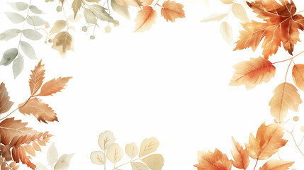 A frame of colorful fall leaves on a crisp white background