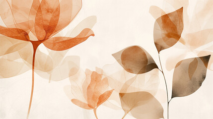 Minimalist fall texture background, Subtle overlapping plants outlines in soft earth tones