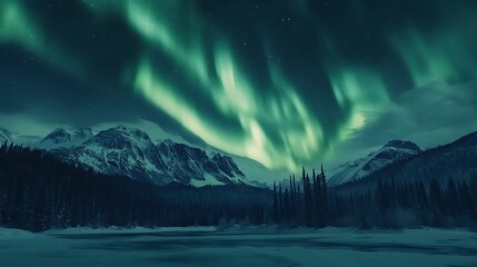 Fototapeta premium Northern Lights Over Snowy Mountains