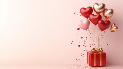 Obraz premium Valentines hearts with gift box.Vector symbols of love in shape of heart for Happy Valentine's Day. vector