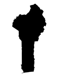 A contour map of Benin. Vector graphic illustration on a transparent background with black country's borders