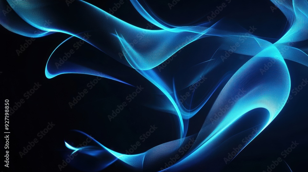 Poster a mesmerizing abstract design featuring flowing blue light and smooth curves on a dark background.