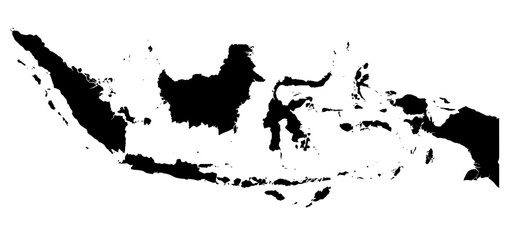 A contour map of Indonesia. Vector graphic illustration on a transparent background with black country's borders
