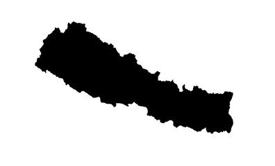 A contour map of Nepal. Vector graphic illustration on a transparent background with black country's borders