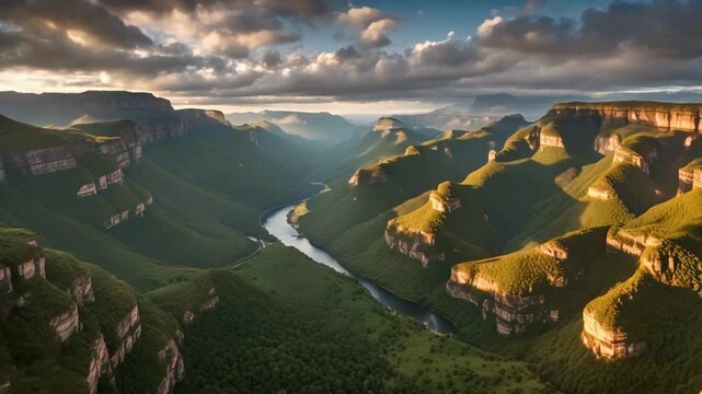 Aerial views of Blyde River Canyon and the three Rondavels in Graskop, Mpumalanga, South Africa