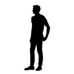 Vector silhouette of man  standing, profile, business people, black color,  isolated on white background