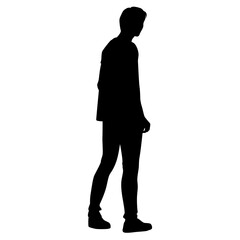 Vector silhouette of man  standing, profile, business people, black color,  isolated on white background