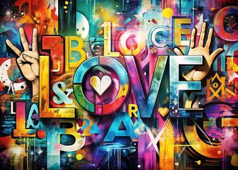 Abstract Expressionism with Typographic Elements: Contemporary, Fluid, Sign Language Letters, Bold Colors, Ethereal