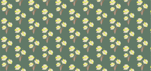Seamless pattern with daisies on a green experience.