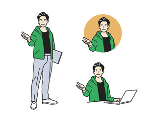 案内する男性_パーカーの立ち姿