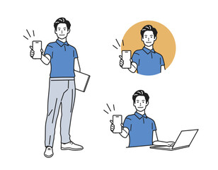 案内する男性_ポロシャツの立ち姿