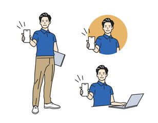 案内する男性_ポロシャツの立ち姿