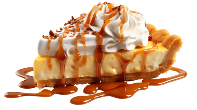 Slice of Pumpkin pie with Cream, Halloween and Thanksgiving dessert isolated on transparent background.