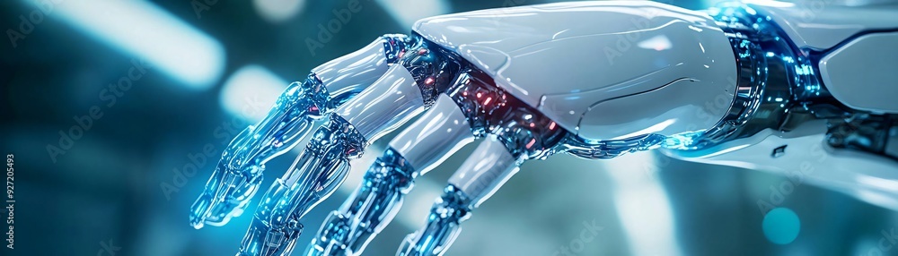 Aufkleber futuristic robotic hand showcasing advanced technology and precision in a high-tech environment.