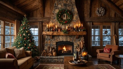 Obraz premium A modern luxury home exterior decorated with white Christmas lights along the roof and a lit-up reindeer on the lawn