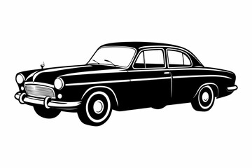 vintage car silhouette vector, retro car illustration