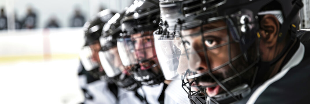 Players concentrate keenly on the upcoming play during ice hockey practice - Powered by Adobe
