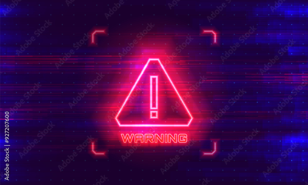 Poster danger sign. hacked system or cyber attack. warning symbol on the screen. vector illustration.