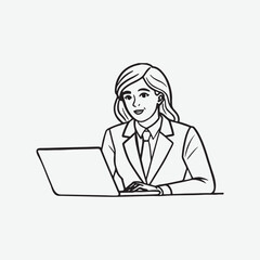 Person with laptop line art illustration vector silhoutette