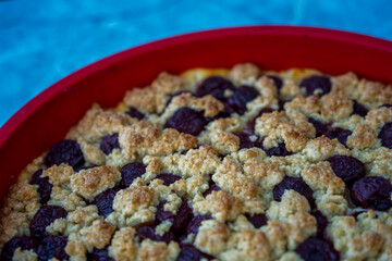 Fresh homemade cherry crumble cake