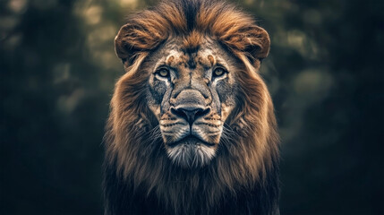 Fototapeta premium big lion looking on background