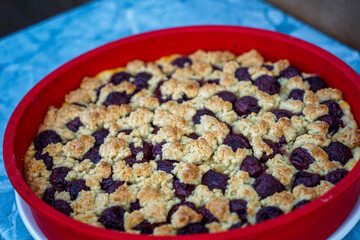 Fresh homemade cherry crumble cake