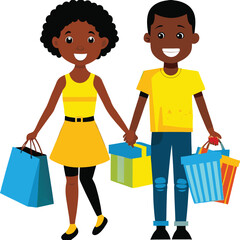 Black people shopping illustration, multicolor vector uses for various purpose