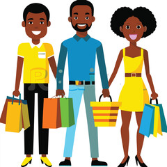 Black people shopping illustration, multicolor vector uses for various purpose
