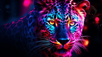 Abstract neon Leopard animal painting image