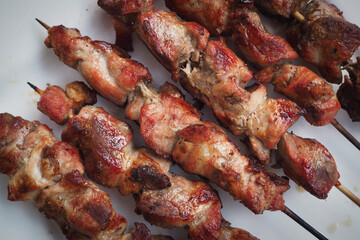 Greek souvlaki skewers on a plate