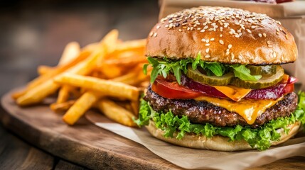 Juicy Cheeseburger with Golden French Fries
