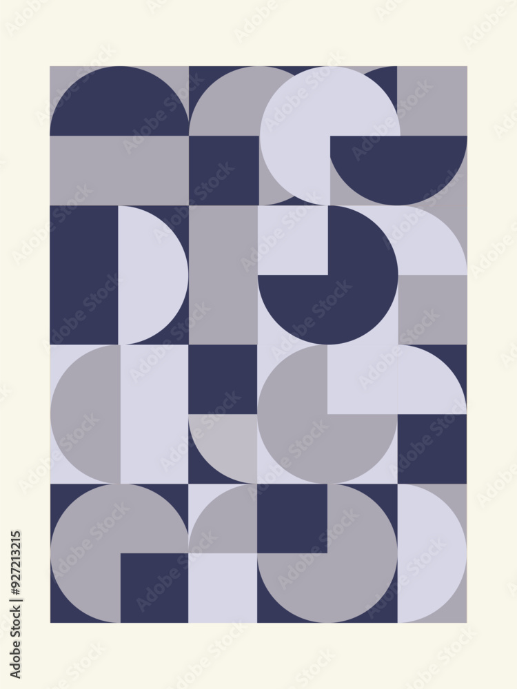 Fototapete Abstract geometric artwork design with simple shapes and figures. Vertical pattern graphics with geometrical elements. Perfect for web banner, business presentation, branding package, fabric print.