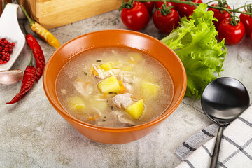 Homemade chicken soup with vegetables