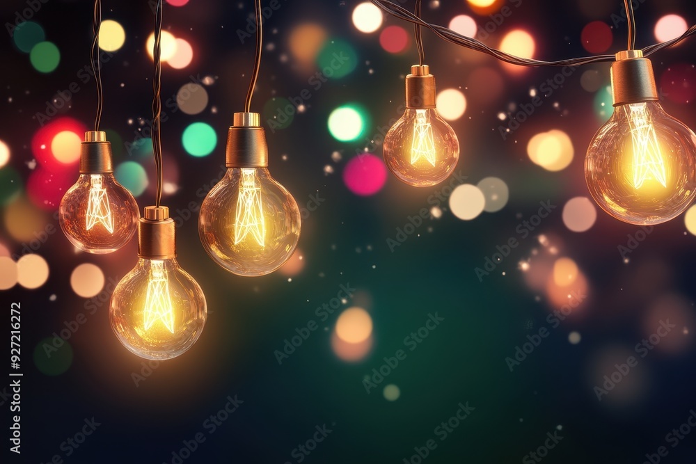Aufkleber Festive string lights with colorful bokeh background, creating a warm and inviting atmosphere perfect for celebrations and cozy nights.