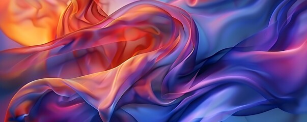 Obraz premium Abstract colorful flowing fabric, blue and orange gradient, soft background.