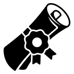 Diploma or certificate scroll icon with charter and ribbon