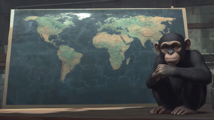 monkey on the world map. smallpox and viruses.
