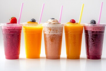 Juices and Floats in Plastic Cup on white background created with Generative AI
