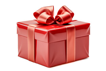 Rote Geschenkbox mit einer festlichen roten Schleife, freigestellt vor weissem Hintergrund, Generative AI