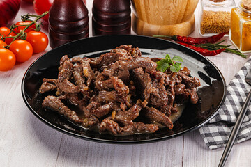 Stew beef slices with gravy
