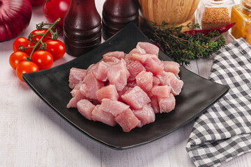 Diced raw turkey fillet cubes