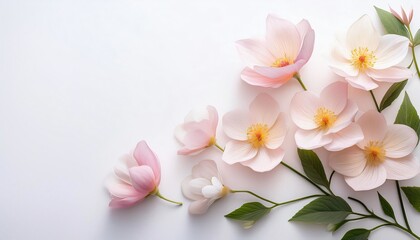 Floral arrangement forming a frame on the right of the image with a white background leaving space for text